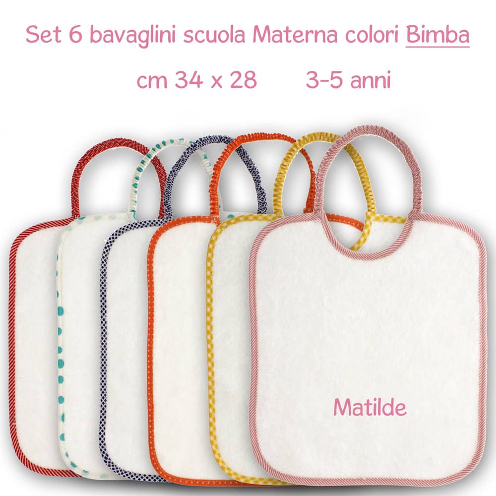 Bavaglini Personalizzati Materna set 6 pezzi- Bimba - Coccole Store -  Articoli Personalizzati per Neonati